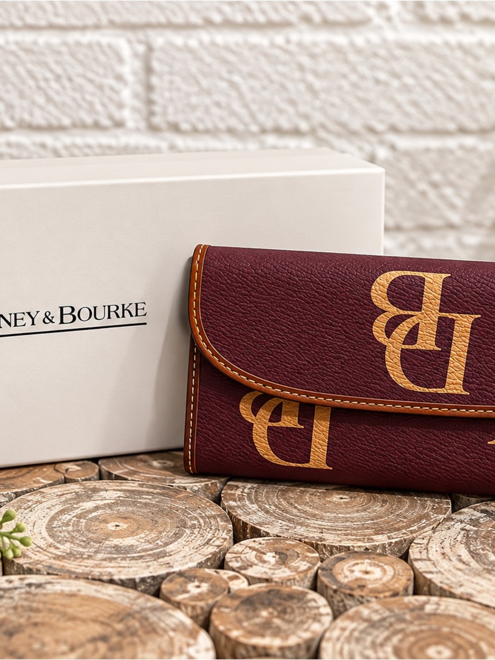 Dooney & Bourke Burgundy and Tan Continental Card Case